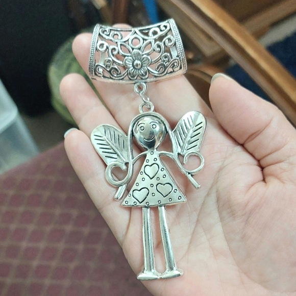 Silver Angel Fairy Pendant Scarf Bandana Charm For Necklace - Picture 1 of 7